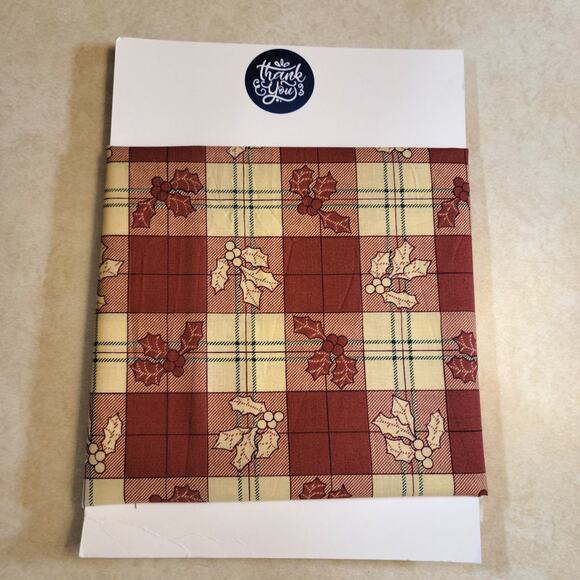 Cotton Fabric Holly Leaves Berries Red Cream Plaid Christmas Print 18x44" CPW - Picture 3 of 10